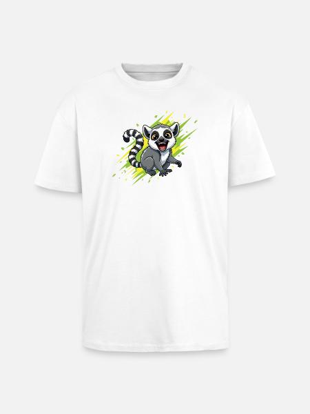 Cheerful lemur with beam background - Unisex Oversized Heavyweight T-shirt - white