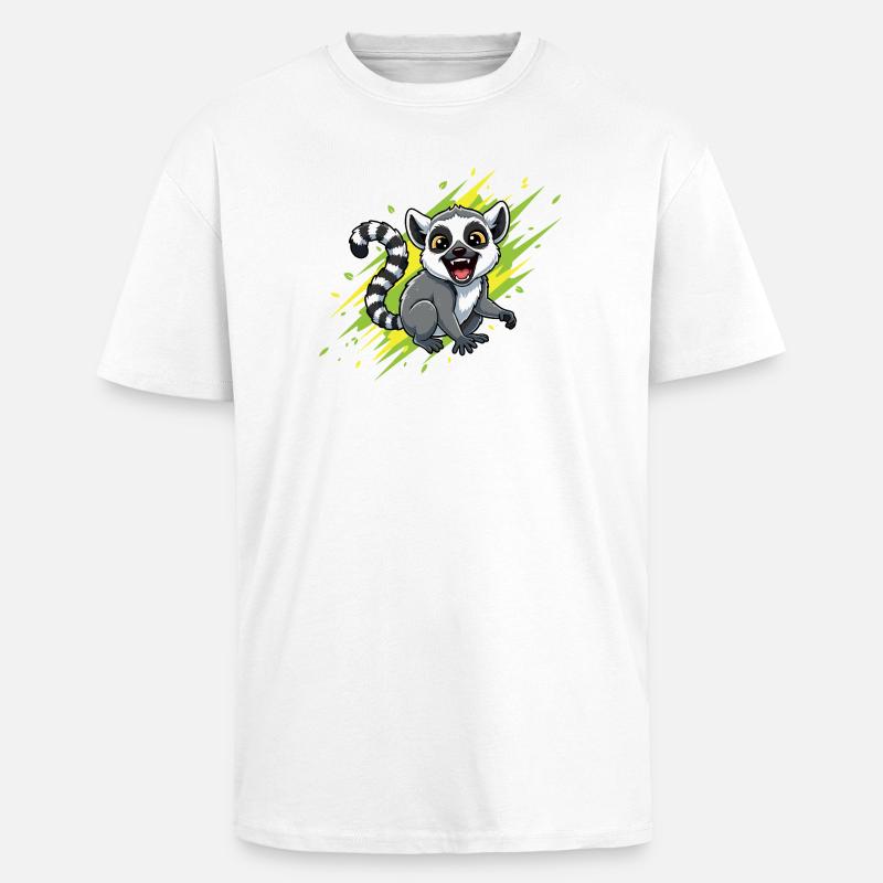 Fröhlicher Lemur mit Strahlenhintergrund - Oversized Heavyweight Unisex T-Shirt - Weiß