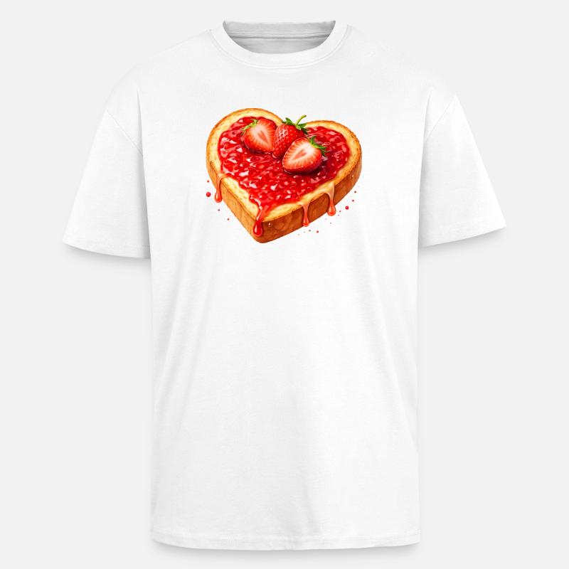 Toast in Herzform mit Erdbeermarmelade  - Oversized Heavyweight Unisex T-Shirt - Weiß