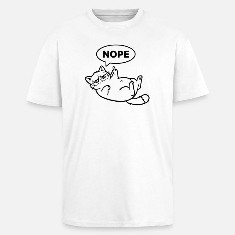 Katze Mittelfinger Nope Outline - Oversized Heavyweight Unisex T-Shirt - Weiß