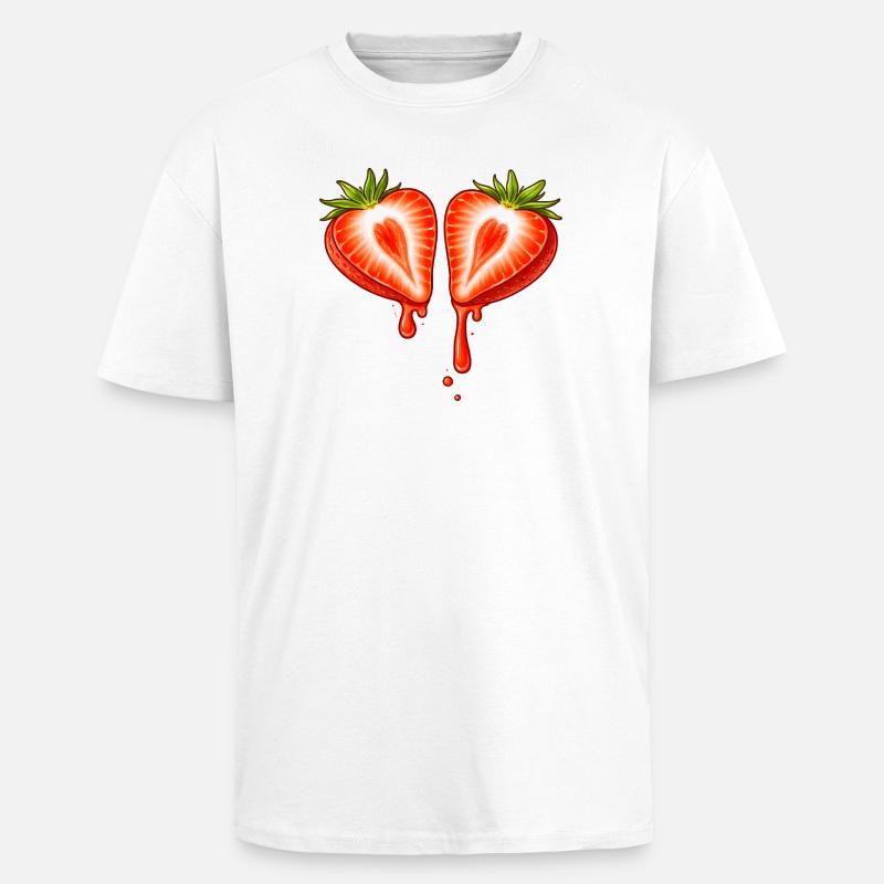Geteilte Erdbeere mit Herzform  - Oversized Heavyweight Unisex T-Shirt - Weiß
