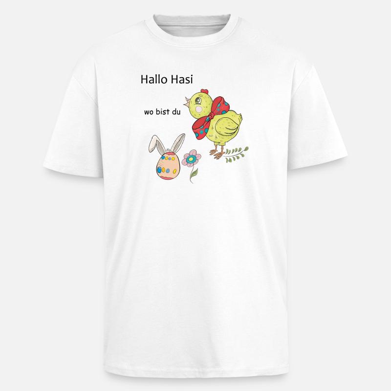 Poulet de Pâques avec nœud - T-shirt unisexe oversize épais - blanc