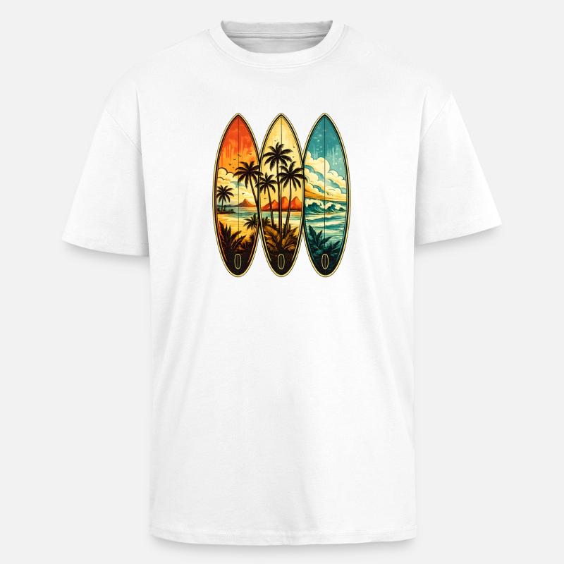 Tropisches Surf-Triptychon - Oversized Heavyweight Unisex T-Shirt - Weiß