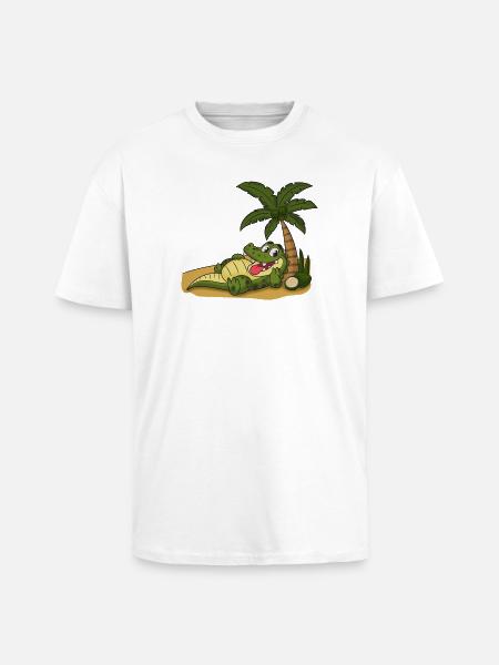 Crocodile on the palm beach - Unisex Oversized Heavyweight T-shirt - white