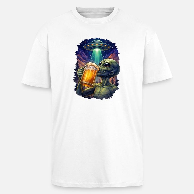 Rumvæsen drikker øl UFO - Unisex oversized heavyweight t-shirt - hvid