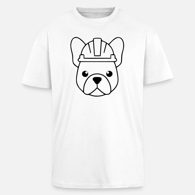 Frenchie Construction Worker Helmet Outline - Unisex Oversized Heavyweight T-shirt - white