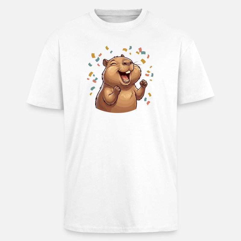 Hapybara Capybara - T-shirt unisexe oversize épais - blanc