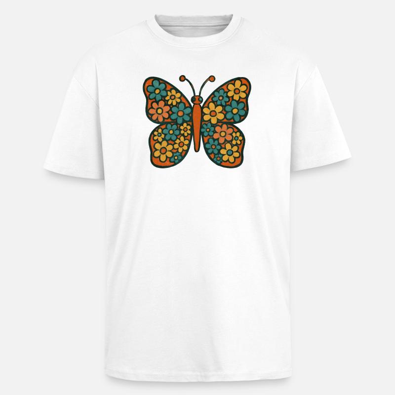 Schmetterling mit Blumenmuster - Oversized Heavyweight Unisex T-Shirt - Weiß