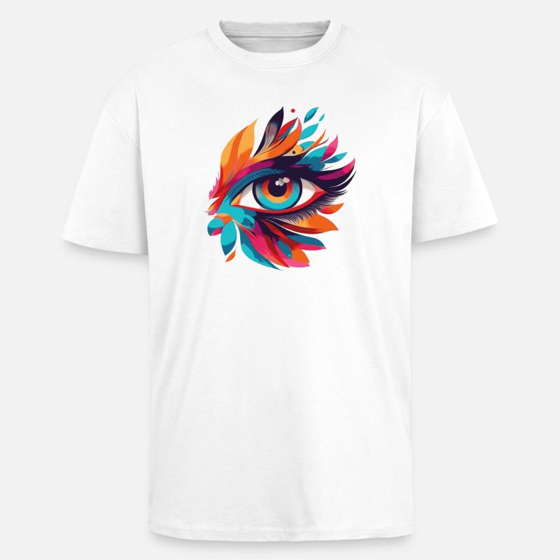 Color Eye Leaf Fire Pattern - Unisex Oversized Heavyweight T-shirt - white