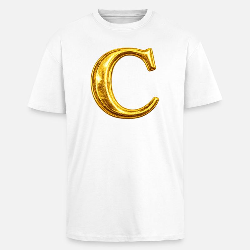 Goldenes C Monogramm-Design - Oversized Heavyweight Unisex T-Shirt - Weiß