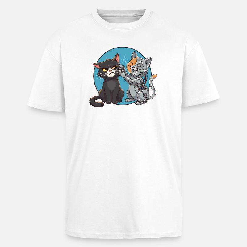 Chat et robot - T-shirt unisexe oversize épais - blanc