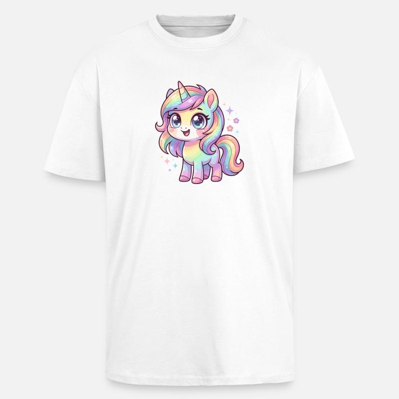 Pastellregen-Einhorn Chibi - Oversized Heavyweight Unisex T-Shirt - Weiß