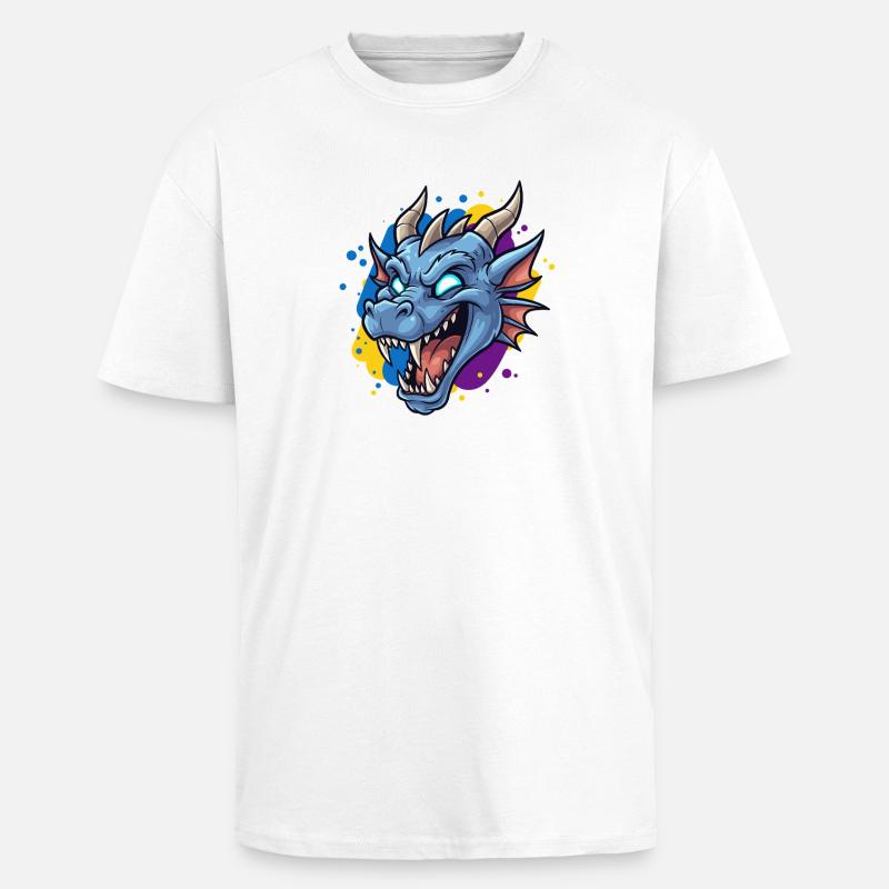 Blauer Drachenkopf Neon-Splash - Oversized Heavyweight Unisex T-Shirt - Weiß