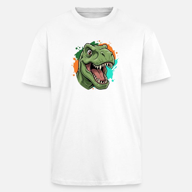 Impression néon T-Rex Paint Splash - T-shirt unisexe oversize épais - blanc