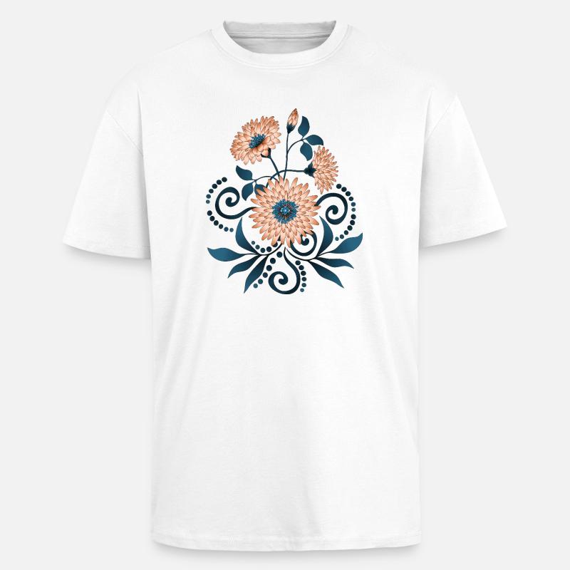 blomster - Unisex oversized t-skjorte i kraftig kvalitet - hvit