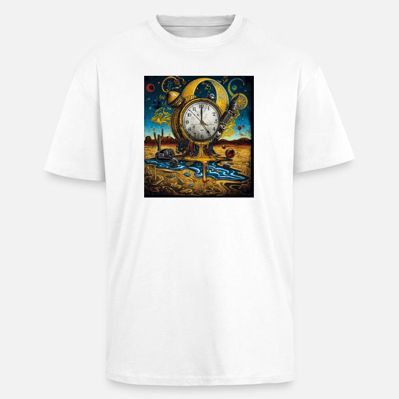 Floating Time Clock in Sand Desert - Unisex Oversized Heavyweight T-shirt - white