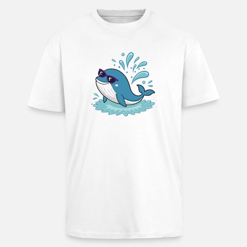 Surferwal mit Sonnenbrille - Oversized Heavyweight Unisex T-Shirt - Weiß