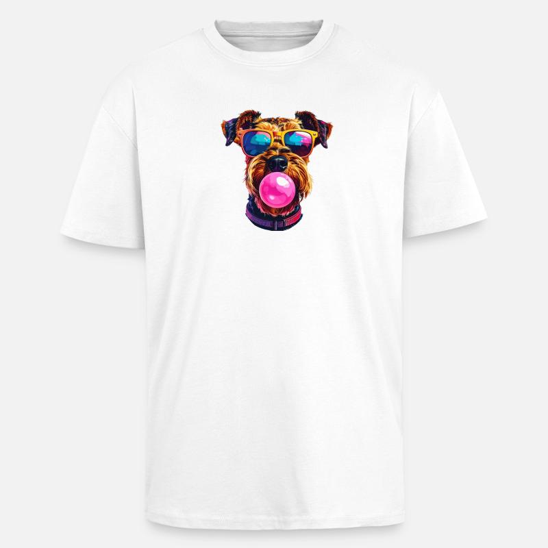 Airedale Terrier mit Bubblegum Sonnenbrille - Oversized Heavyweight Unisex T-Shirt - Weiß