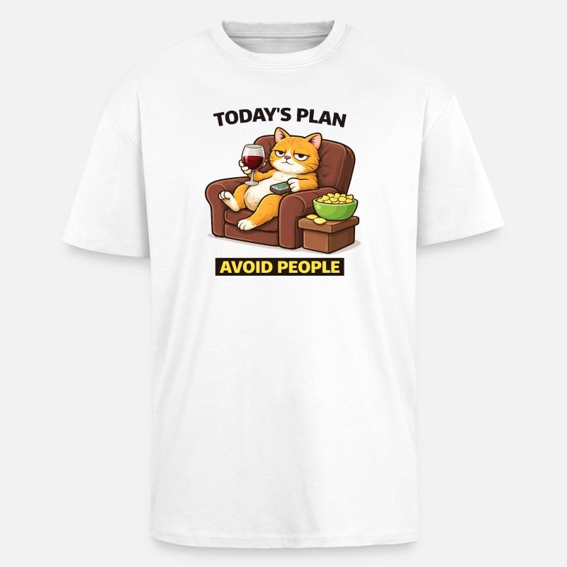 Today's Plan Avoid People Cat - Unisex Oversized Heavyweight T-shirt - white