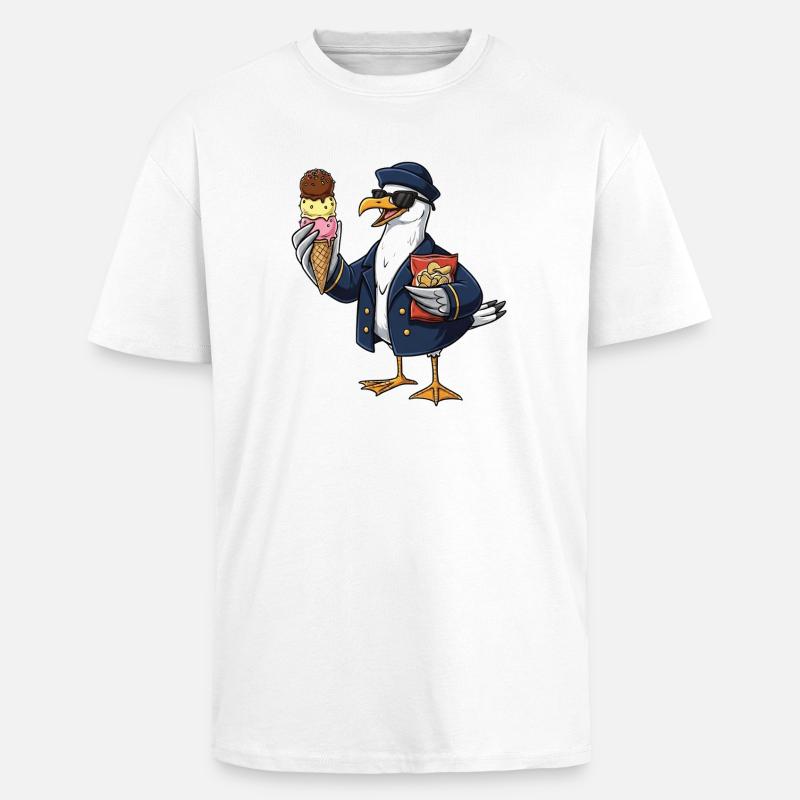 Cooler Möwenkapitän Mit Eis Und Chips - Unisex Oversized Heavyweight T-shirt - white