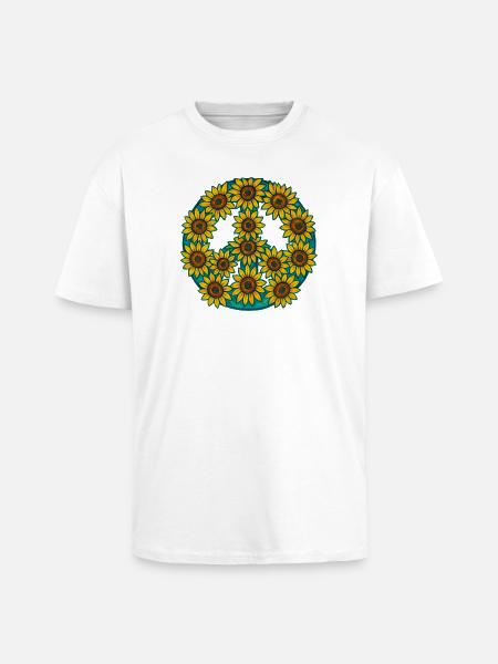 Sunflower Circle Wreath in Teal - Unisex Oversized Heavyweight T-shirt - white