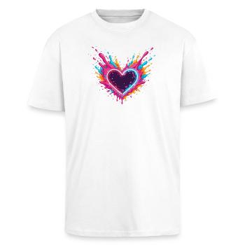 Cœur coloré éclabousse d’amour - T-shirt unisexe oversize épais - blanc - Devant - Alina (178cm) & Michal (187cm)