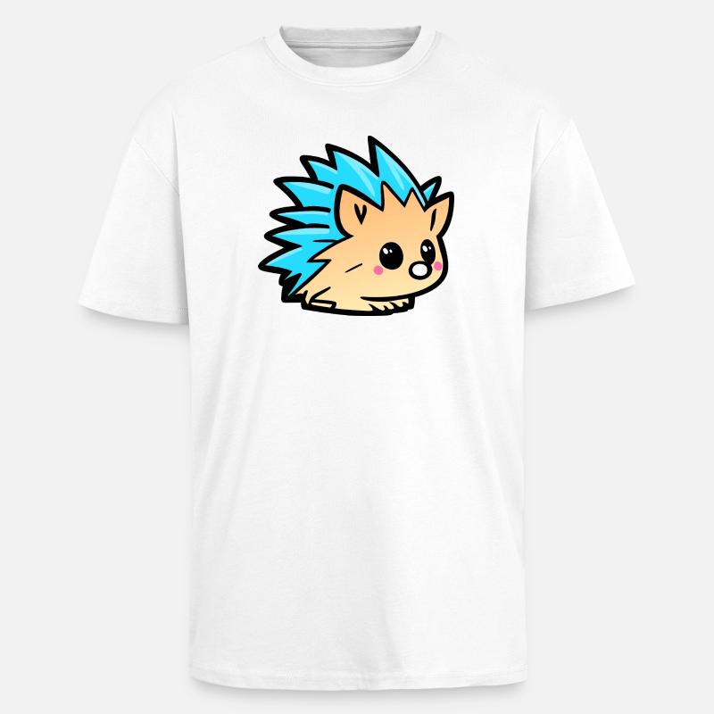 Dessin animé mignon de Kawaii Hedgehog Doodle - T-shirt unisexe oversize épais - blanc