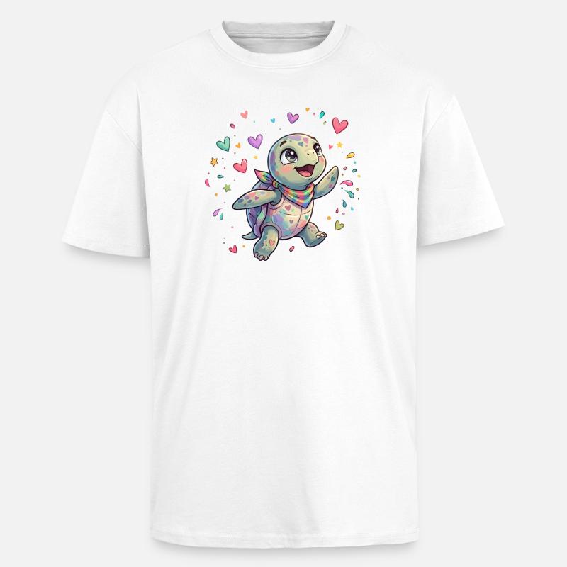 Rainbow Turtle with Heart Patterns - Unisex Oversized Heavyweight T-shirt - white