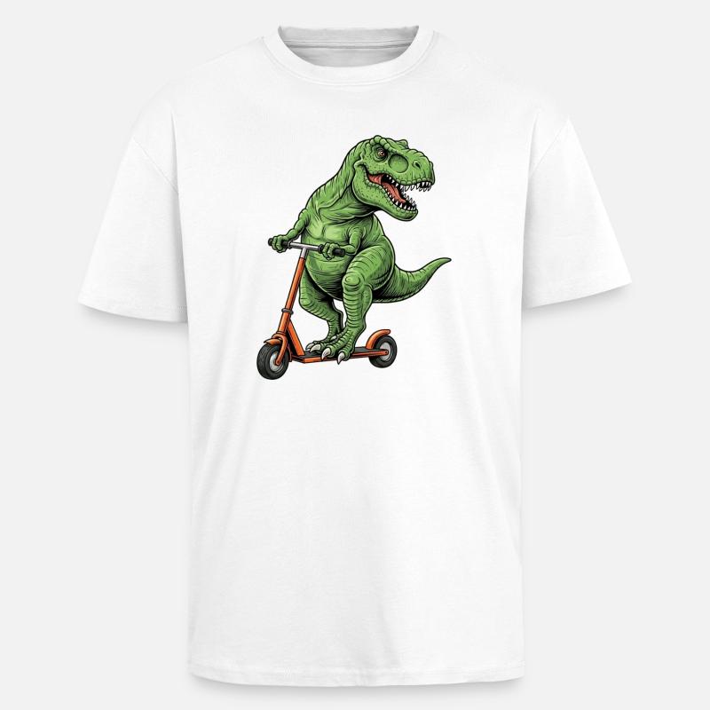 Dinosaurier-Roller T-Rex auf Scooter-Geschenken - Oversized Heavyweight Unisex T-Shirt - Weiß
