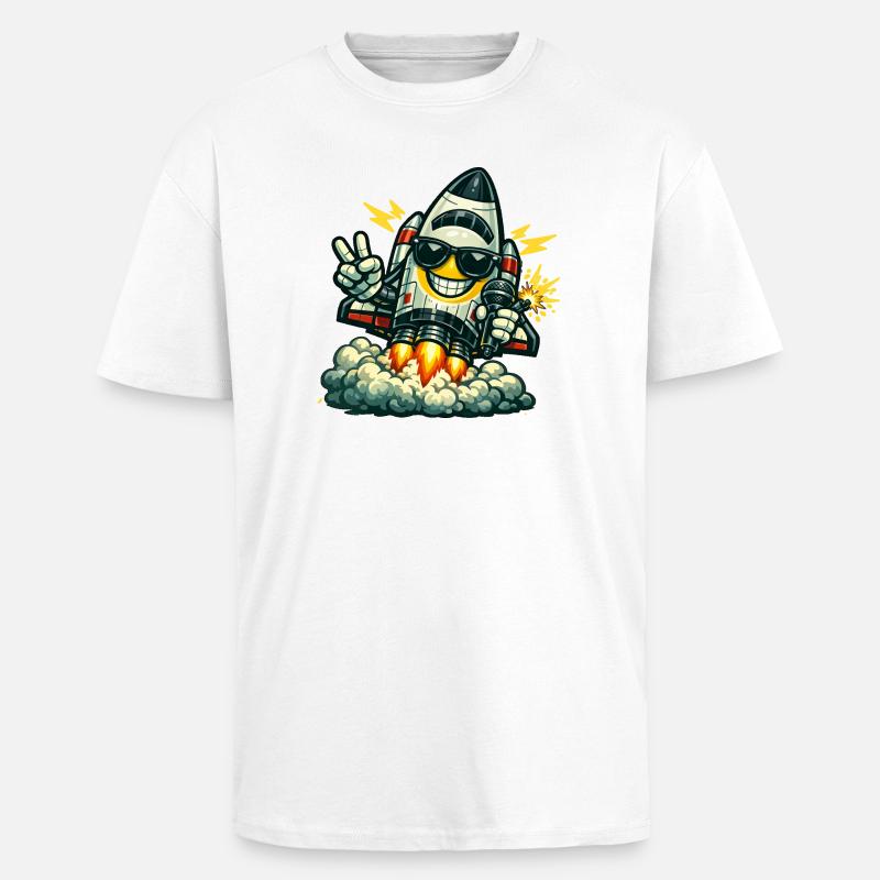 Space Rocket Duck mit Mikrofon - Oversized Heavyweight Unisex T-Shirt - Weiß