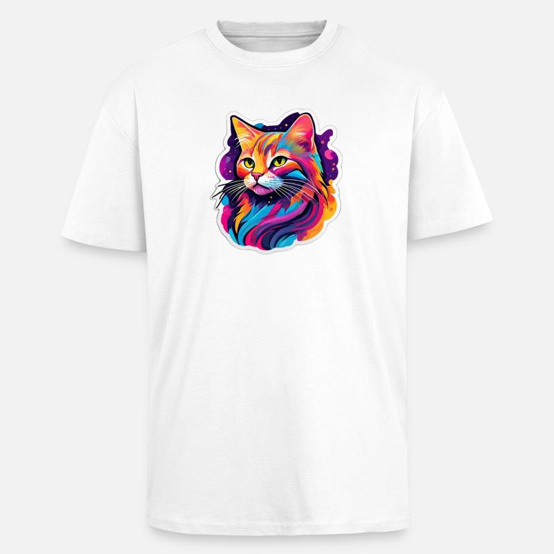 Chat Éclatant Arc en Ciel - T-shirt unisexe oversize épais - blanc