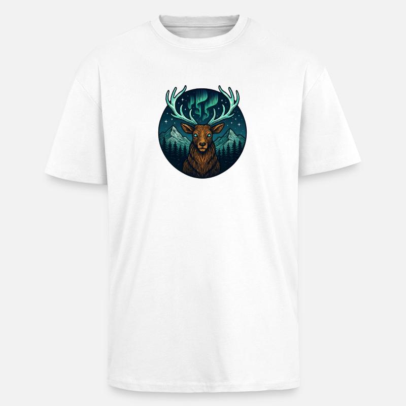 Nachtwald Hirsch mit Nordlicht-Geweih - Oversized Heavyweight Unisex T-Shirt - Weiß
