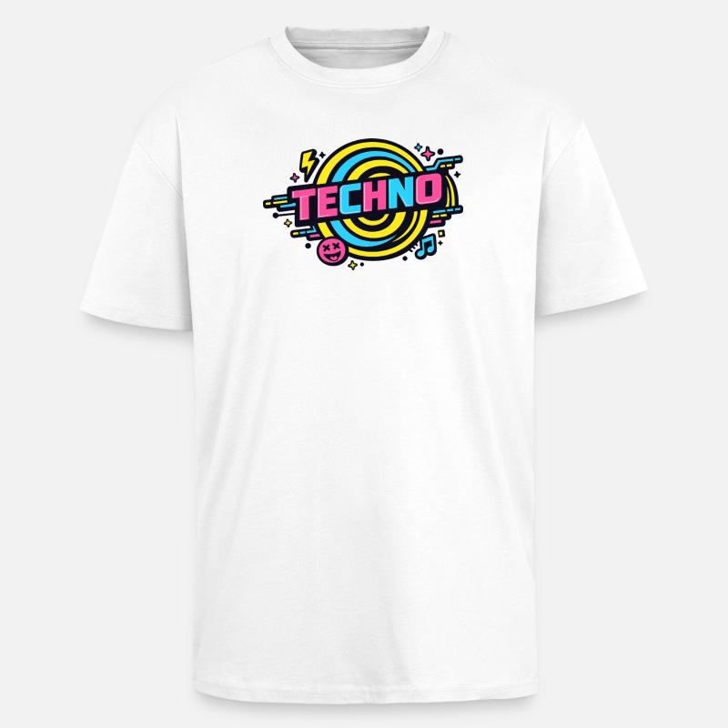 Techno Neon Retro Circle - Unisex Oversized Heavyweight T-shirt - white