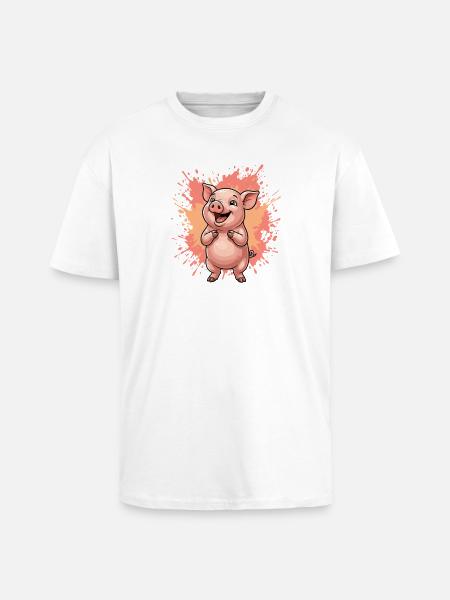 Lachendes Schwein mit Farbsplatter - Oversized Heavyweight Unisex T-Shirt - Weiß