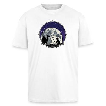 Mondnacht Hirte und Kamel - Oversized Heavyweight Unisex T-Shirt - Weiß - Vorne - Alina (178cm) & Michal (187cm)