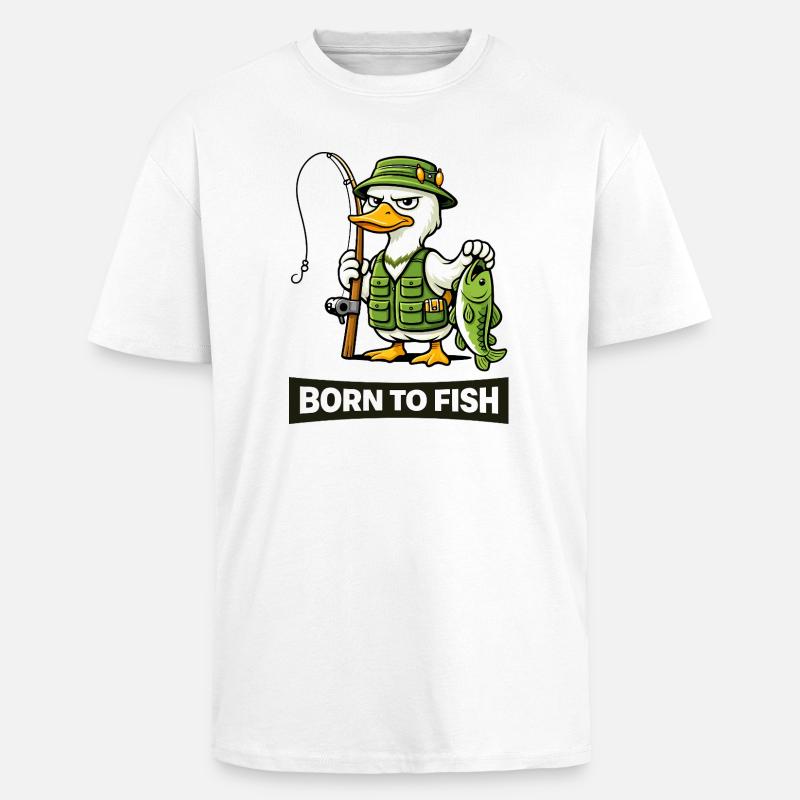 Né de pêcheur au canard pêcheur - T-shirt unisexe oversize épais - blanc