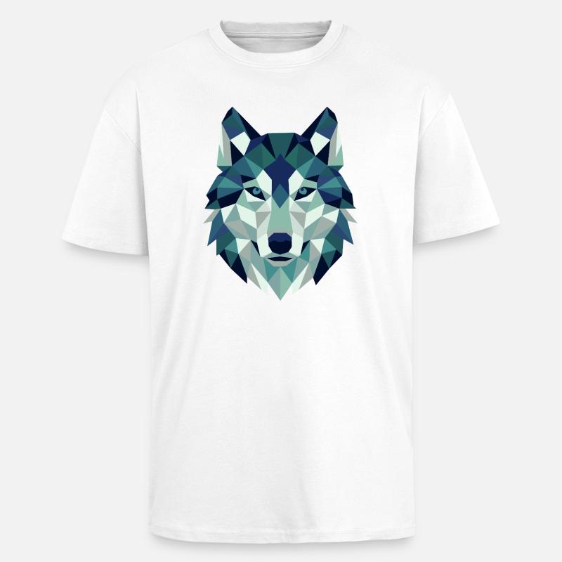 Wolfskopf Polygon Geometrie  - Oversized Heavyweight Unisex T-Shirt - Weiß