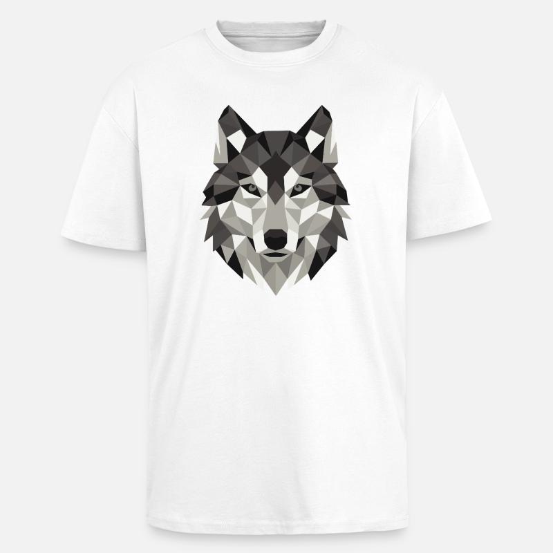 Wolf Head Lowpoly Geometry - Unisex Oversized Heavyweight T-shirt - white