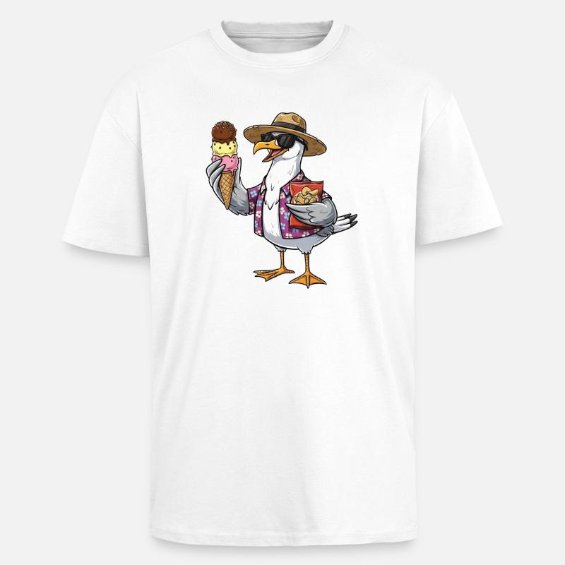 Lustige Strandmöwe Mit Eistüte - Oversized Heavyweight Unisex T-Shirt - Weiß