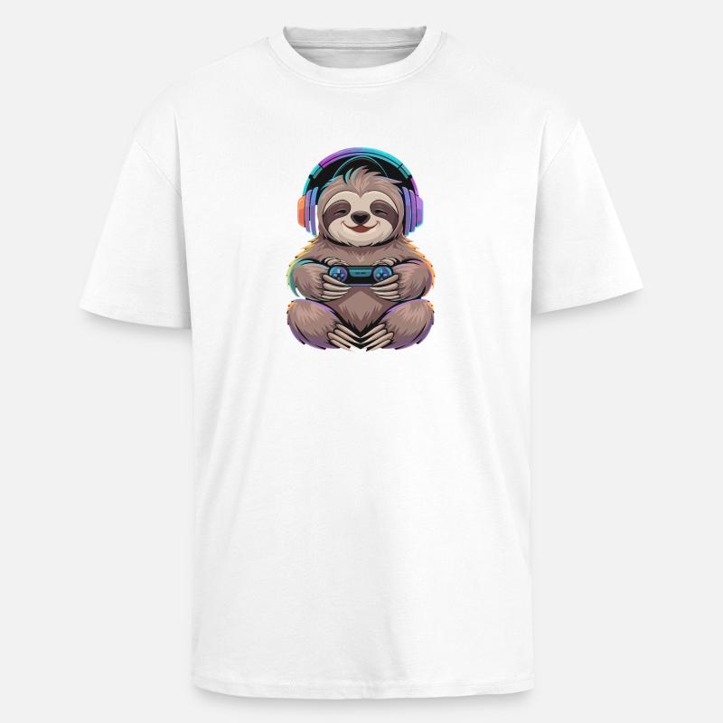  Faultier Gamer Mit Controller Und Bunter - Oversized Heavyweight Unisex T-Shirt - Weiß