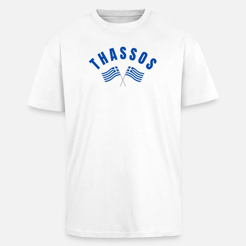 Thassos Drapeaux Grecs Croisés - T-shirt unisexe oversize épais - blanc