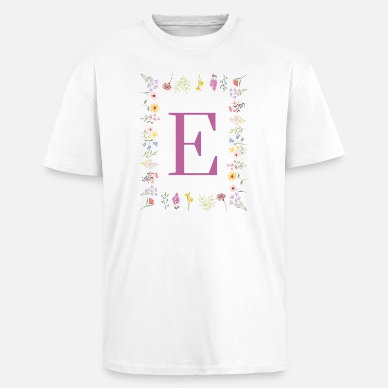 Monogram E with spring blossoms - Unisex Oversized Heavyweight T-shirt - white