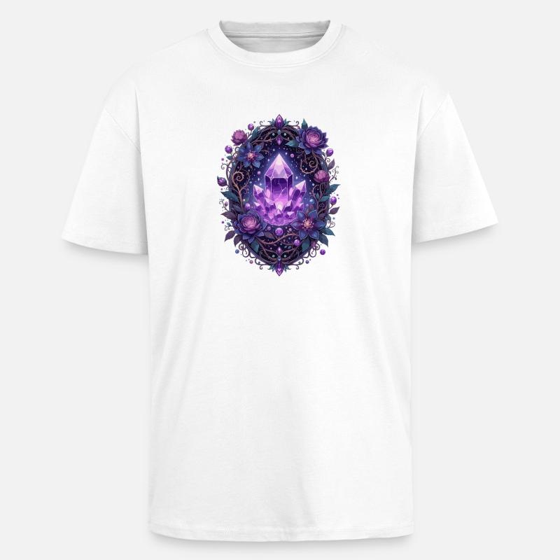 Cristal d’améthyste dans le chapelet - T-shirt unisexe oversize épais - blanc