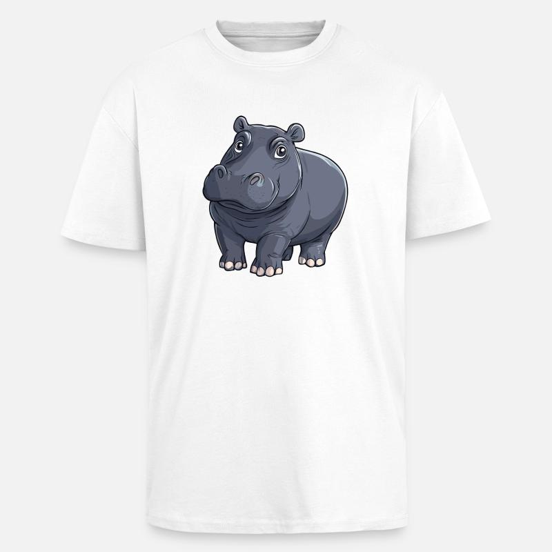 Hippo Nilpferd Illustration - Oversized Heavyweight Unisex T-Shirt - Weiß