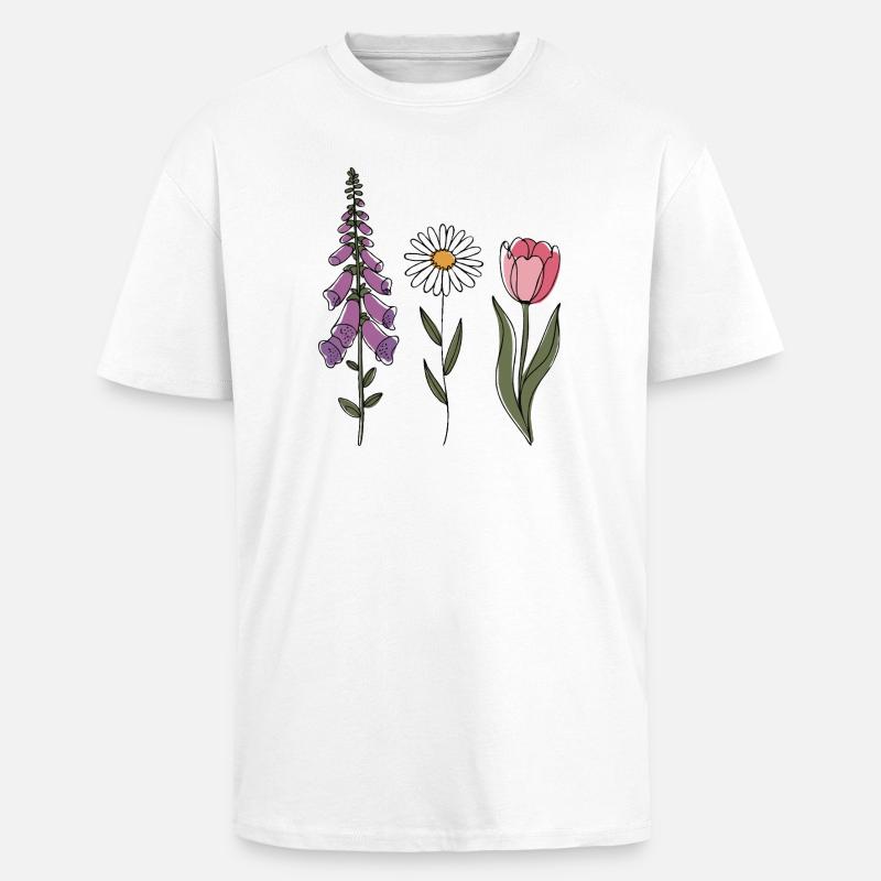 Foxglove-Daisy Tulip III - Oversized Heavyweight Unisex T-Shirt - Weiß