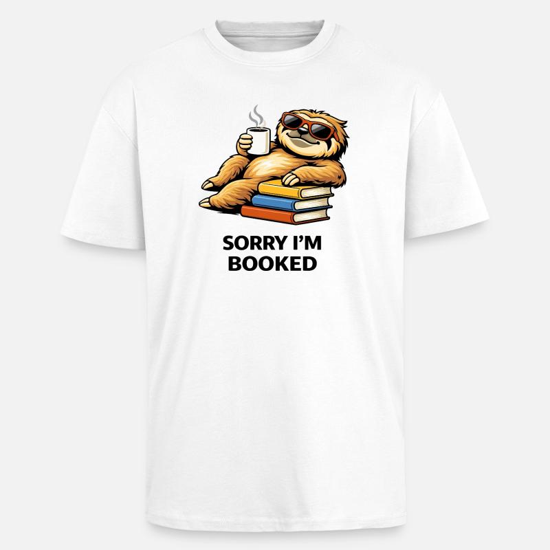 Cozy Sloth Reading Stack - Unisex Oversized Heavyweight T-shirt - white