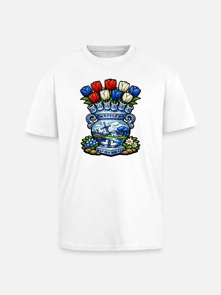 Delft Vase Tulips and Windmill - Unisex Oversized Heavyweight T-shirt - white