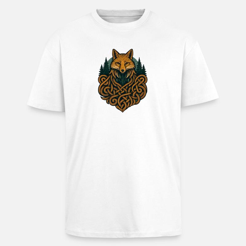 Fox in Knotted Artificial Forest - Unisex Oversized Heavyweight T-shirt - white