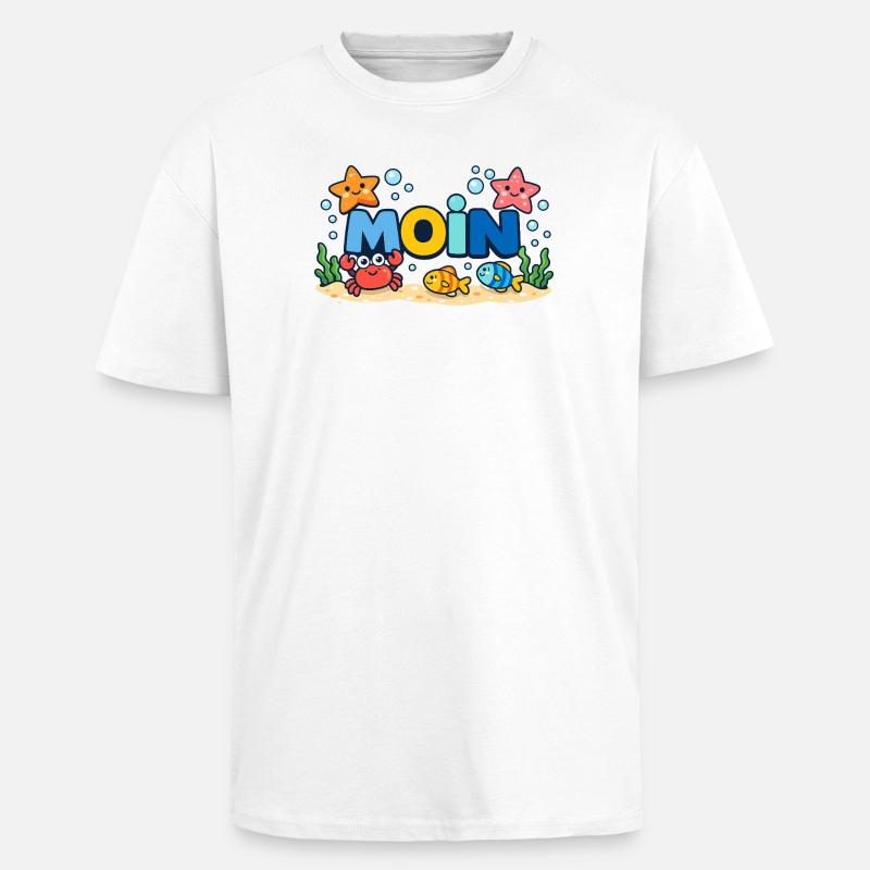 MOIN Möwe Leuchtturm Maritim Bunt - Oversized Heavyweight Unisex T-Shirt - Weiß