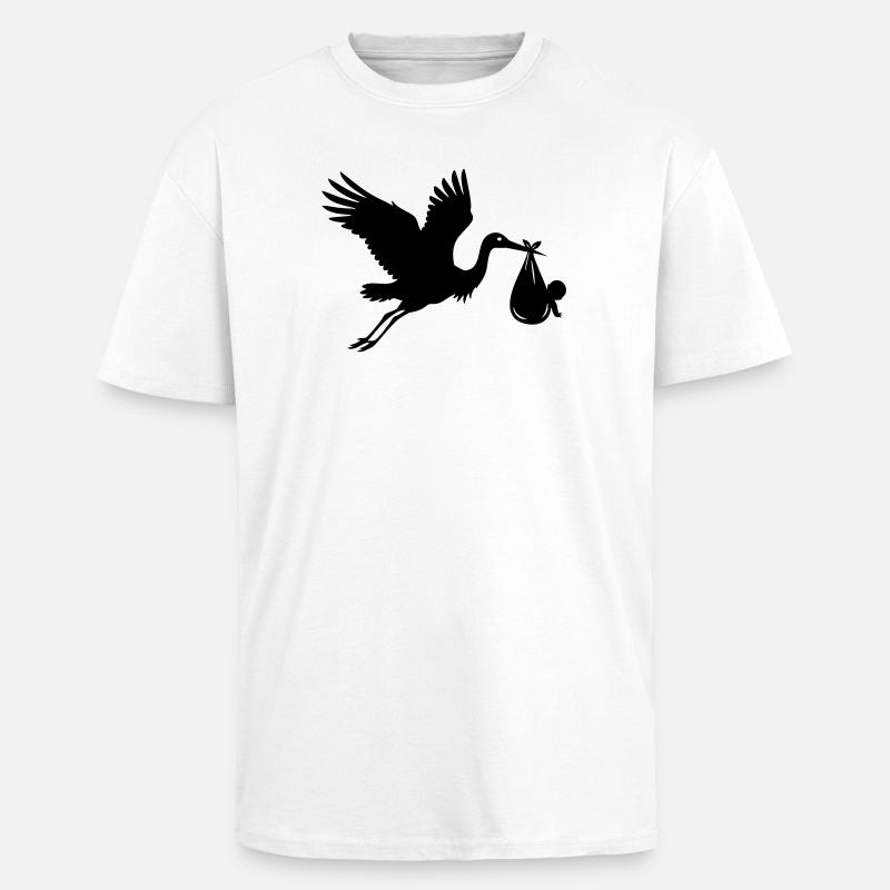 Cigogne avec bébé – Motif de cigogne - T-shirt unisexe oversize épais - blanc